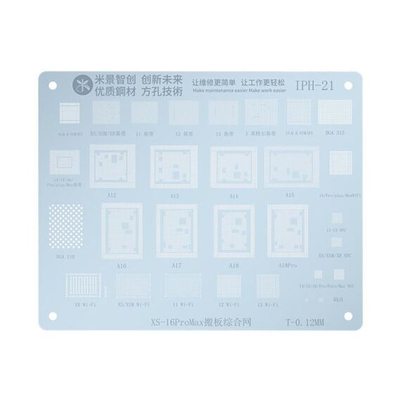 Stencil per reballing BGA Mijing IPH-21 Baseband / Hard Disk / WiFi / NFC / Chip di codice per la serie iPhone XS-16