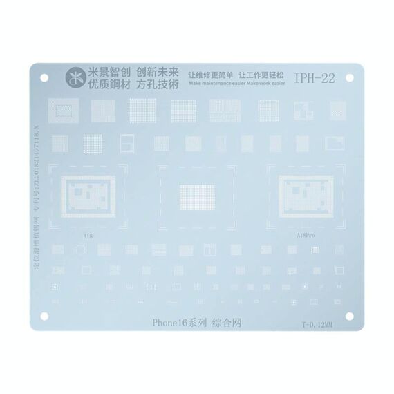 Stencil completo per reballing BGA CPU Mijing IPH-22 da 0,12 mm per iPhone serie 16