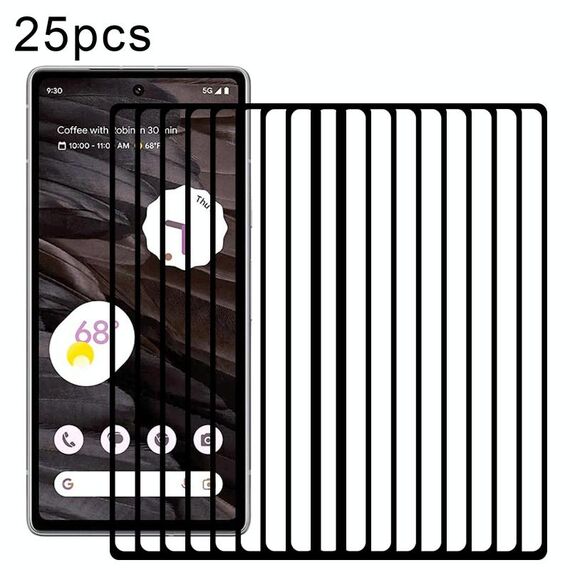 Per Google Pixel 7a 25 pezzi Pellicola in vetro temperato per schermo intero in alluminio ad alta resistenza con stampa serigrafica