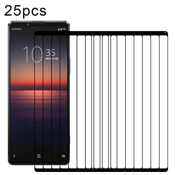 Per Sony Xperia 1 II 25 pezzi Pellicola in vetro temperato per schermo intero in alluminio ad alta stampa serigrafica