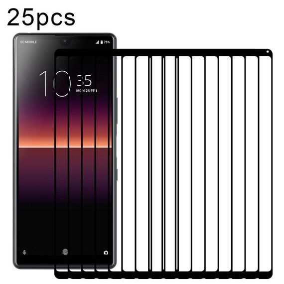 Per Sony Xperia 10 II 25 pezzi Pellicola in vetro temperato per schermo intero in alluminio ad alta stampa serigrafica