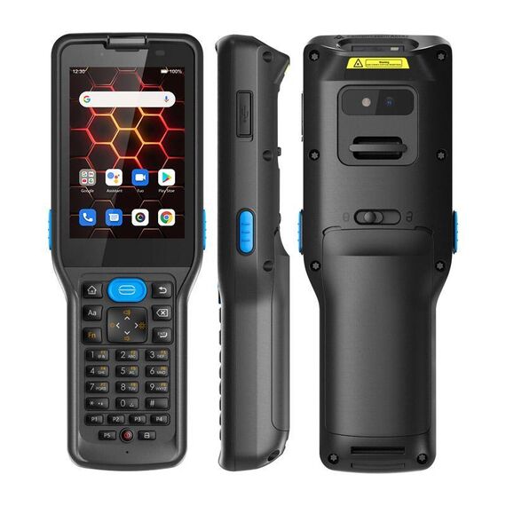 UNIWA V350 Lettore di codici a barre 2D portatile robusto, 4 GB + 64 GB, Android 12 Mediatek MT6761 Quad Core da 3,5 pollici, tastiera T9, NFC, rete: 4G, spina: spina UE (nero)