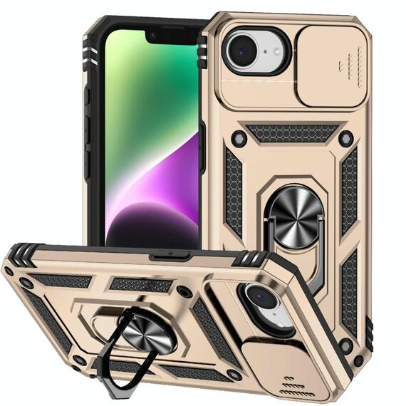 Per iPhone 16e Custodia per telefono con supporto scorrevole Camshield (oro)