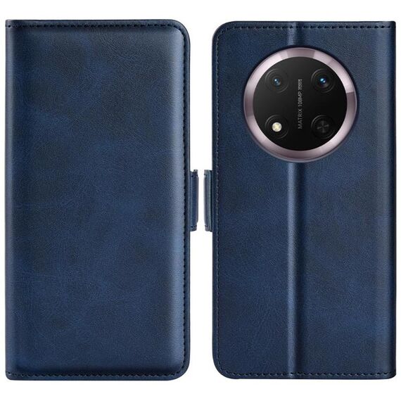 Custodia per telefono in pelle con chiusura magnetica orizzontale a doppio lato per Honor X9c (blu scuro)