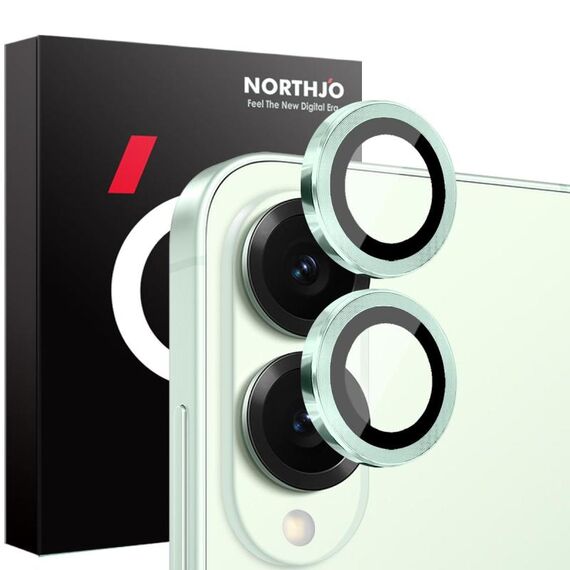 Per Samsung Galaxy S25 Edge 5G NORTHJO Pellicola protettiva per obiettivo della fotocamera CD con anello in metallo in vetro temperato (verde)