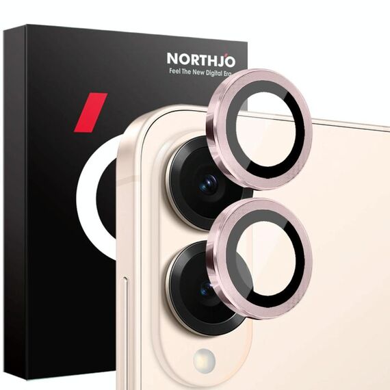 Per Samsung Galaxy S25 Edge 5G NORTHJO Pellicola protettiva per obiettivo della fotocamera CD con anello in metallo in vetro temperato (rosa)