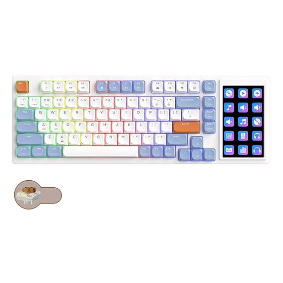 Ajazz AKP815 81 tasti tastiera meccanica cablata schermo LCD retroilluminato RGB programmazione visiva driver personalizzato tastiera da gioco (Tea Axis blu bianco arancione)