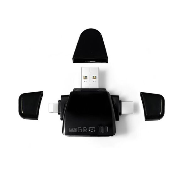 Lettore di schede universale 7 in 1 AJ-701 USB-A a USB-C / Tipo-C + Micro USB + 8 pin (nero)