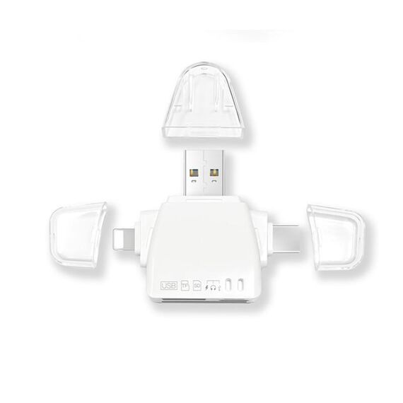 Lettore di schede universale AJ-701 USB-A a USB-C / Tipo-C + Micro USB + 8 pin 7 in 1 (bianco)