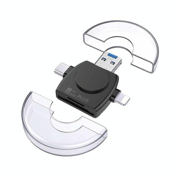 Lettore di schede TF/SD/NM multifunzione 6 in 1 USB 3.0 a USB-C/Tipo-C/8 pin (nero)