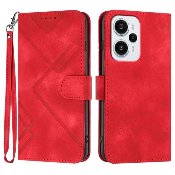 Custodia in pelle con motivo a linee per Redmi Note 12 Turbo / Xiaomi Poco F5 (rossa)