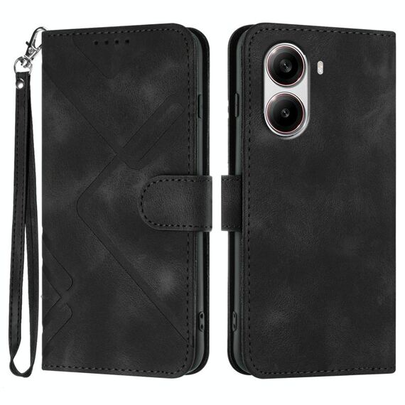 Custodia in pelle con motivo a linee per Redmi Turbo 4 / Xiaomi Poco X7 Pro (nera)