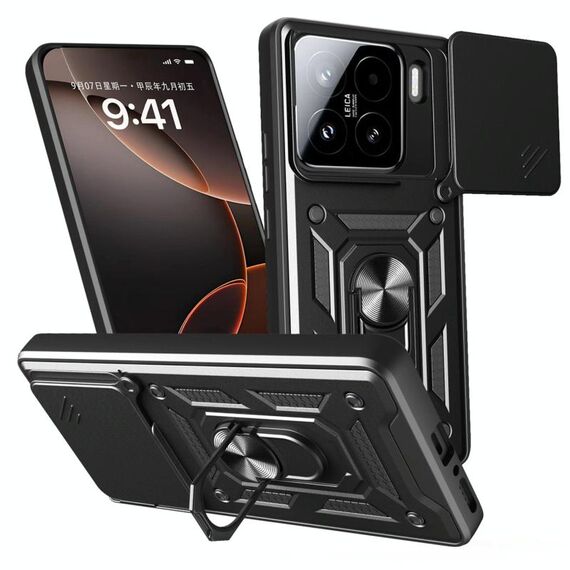 Per Xiaomi 15 Custodia per telefono con design scorrevole per fotocamera TPU ibrido per PC (nero)