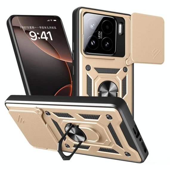 Per Xiaomi 15 Custodia per telefono con design scorrevole per fotocamera TPU Hybrid PC (oro)
