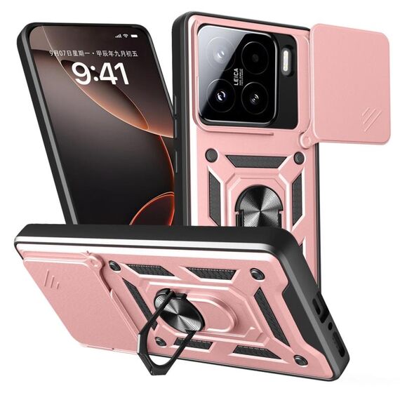 Per Xiaomi 15 Custodia per telefono con design scorrevole per fotocamera TPU Hybrid PC (oro rosa)