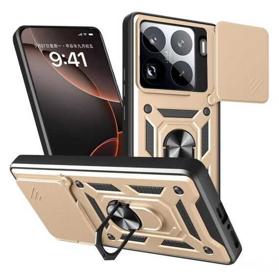 Per Xiaomi 15 Pro Custodia per fotocamera scorrevole Design TPU Hybrid PC Phone Case (oro)