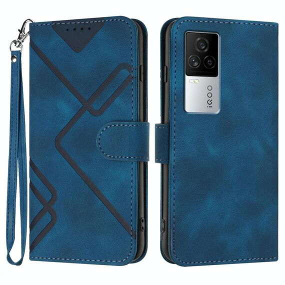 Per vivo iQOO 7 India / iQOO Neo5 Custodia in pelle con motivo a linee (blu reale)