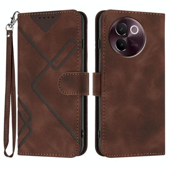 Per vivo V30e Line Pattern Custodia in pelle per telefono (caffè)