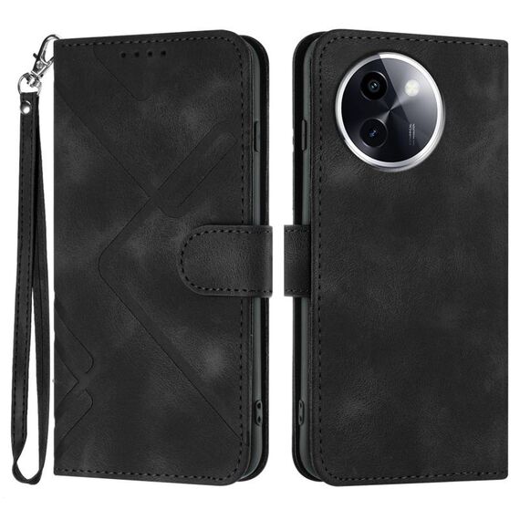 Per vivo Y200i Custodia in pelle con motivo a linee (nero)