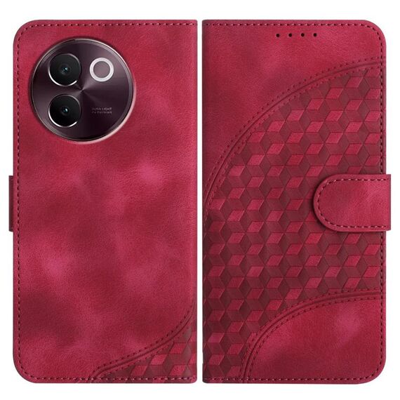 Per vivo V30e Custodia in pelle con motivo a testa di elefante in rilievo e cordino (rosso rosa)