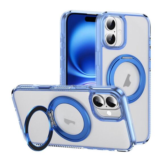 Per iPhone 16 Custodia per telefono con supporto MagSafe traslucido satinato con pulsante AI (blu)