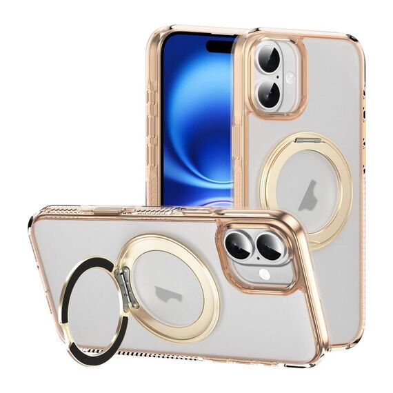 Per iPhone 16 Custodia per telefono con supporto MagSafe traslucido satinato con pulsante AI (oro)