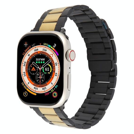Per Apple Watch 42mm / 41mm / 40mm / 38mm Cinturino magnetico in acciaio a tre perle (oro nero)