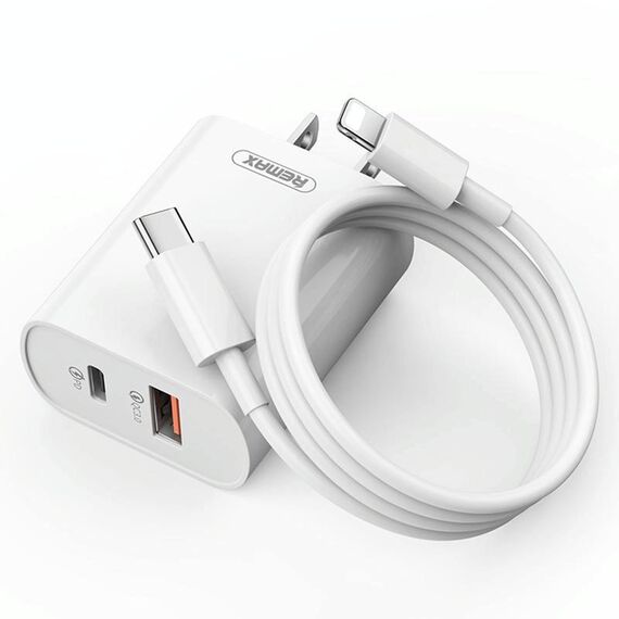 Caricabatterie rapido REMAX RP-U37 18W QC+PD con cavo da 1 m tipo C a 8 pin, tipo di spina: spina USA (bianco)