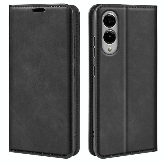 Per Samsung Galaxy S25 Edge 5G Custodia in pelle con ventosa magnetica Retro-skin (nero)