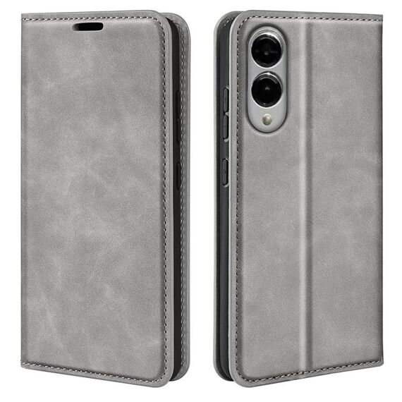 Per Samsung Galaxy S25 Edge 5G Custodia in pelle con ventosa magnetica Retro-skin (grigio)