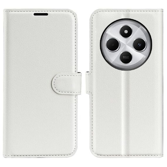 Custodia per telefono in pelle con supporto e flip orizzontale con texture Litchi per Xiaomi Redmi 14C 4G (bianca)