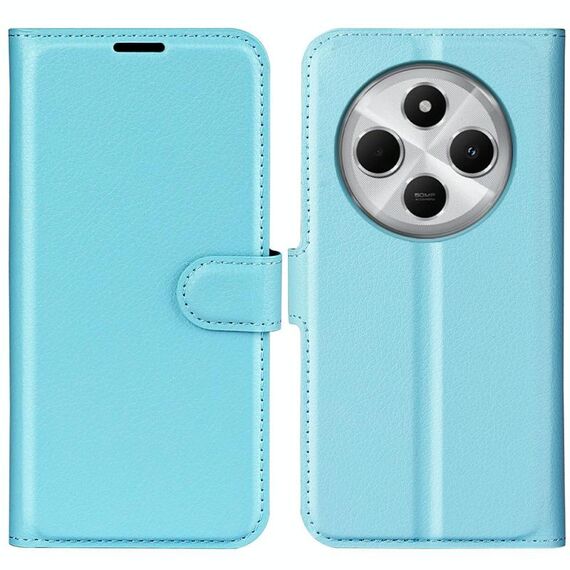 Custodia per telefono in pelle con supporto e flip orizzontale con texture litchi per Xiaomi Redmi 14C 4G (blu)