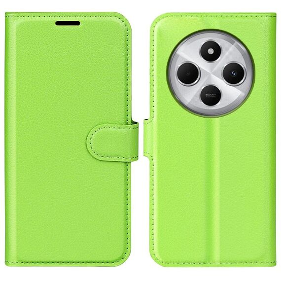 Custodia per telefono in pelle con texture Litchi e supporto per Xiaomi Redmi 14C 4G (verde)