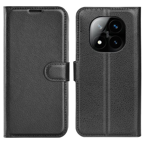 Custodia per telefono in pelle con texture Litchi e supporto per Xiaomi Redmi Note 14 Pro+ (nero)
