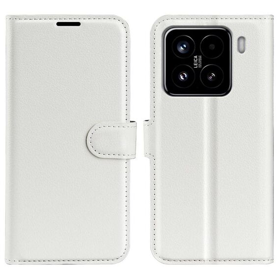 Custodia per telefono in pelle con flip orizzontale con texture Litchi per Xiaomi 15 con supporto (bianca)