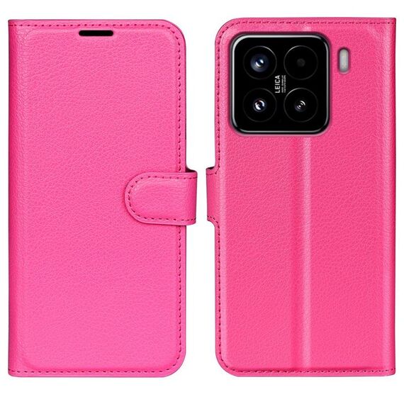 Custodia a libro orizzontale in pelle con supporto per Xiaomi 15 Litchi Texture (rosso rosa)
