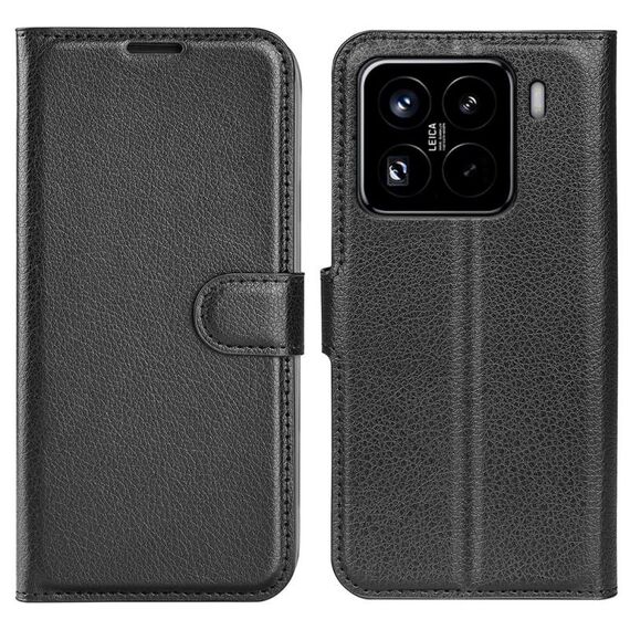 Custodia per telefono in pelle con texture Litchi per Xiaomi 15 Pro con supporto e flip orizzontale (nero)