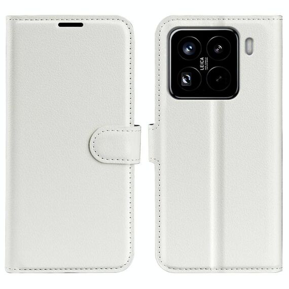 Custodia per telefono in pelle con texture Litchi per Xiaomi 15 Pro con supporto e flip orizzontale (bianca)