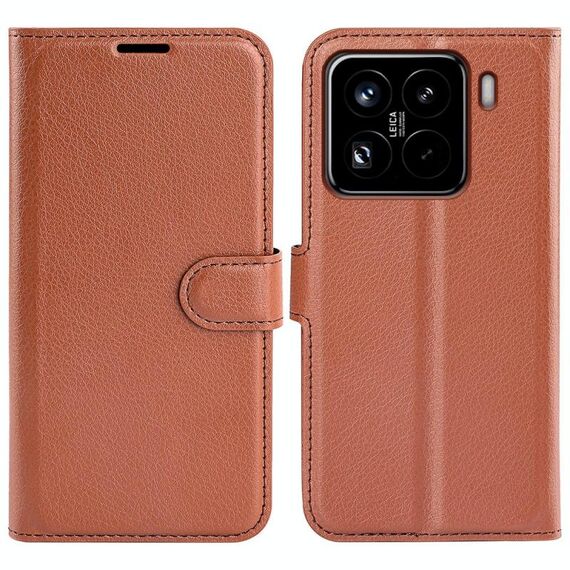 Custodia per telefono in pelle con flip orizzontale e supporto per Xiaomi 15 Pro con texture Litchi (marrone)