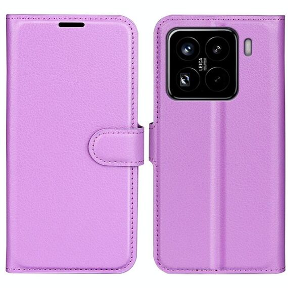 Custodia per telefono in pelle con flip orizzontale e texture Litchi per Xiaomi 15 Pro con supporto (viola)