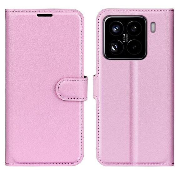 Custodia per telefono in pelle con flip orizzontale e supporto per Xiaomi 15 Pro con texture Litchi (rosa)