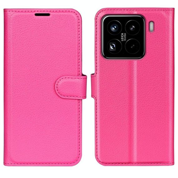 Custodia per telefono in pelle con texture Litchi e supporto per Xiaomi 15 Pro (rosso rosa)