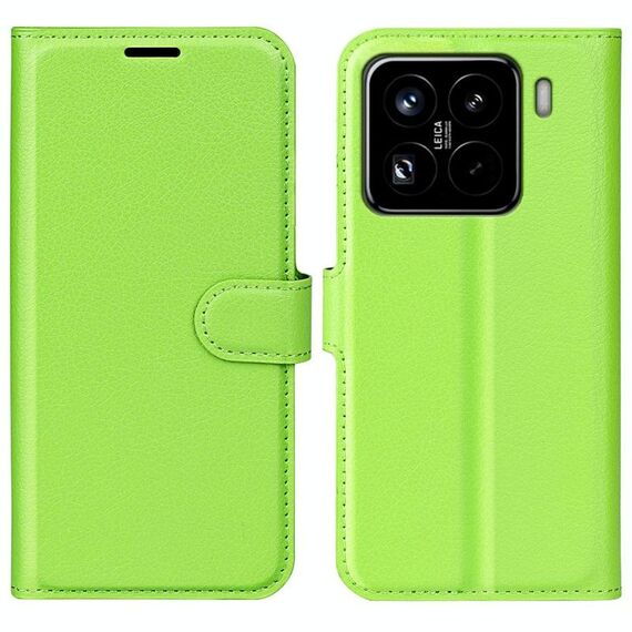 Custodia per telefono in pelle con texture Litchi per Xiaomi 15 Pro con supporto (verde)