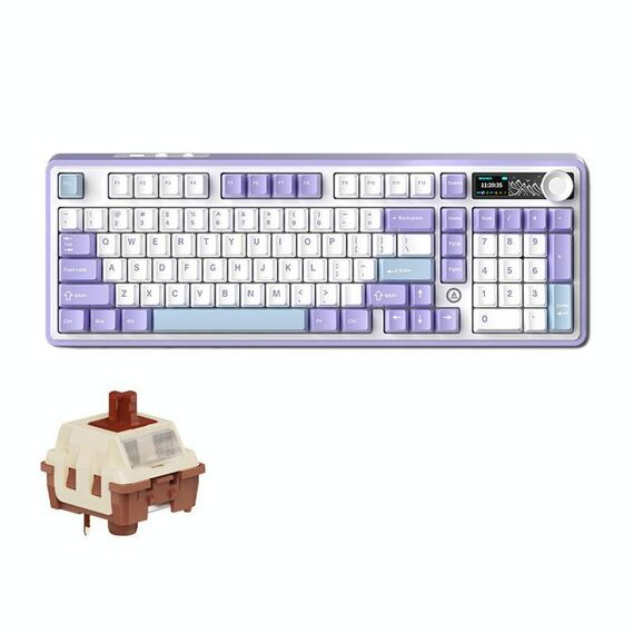 Tastiera meccanica Ajazz AK980 2.4G/BT/cablata Tri-mode con schermo 98 tasti Tastiera da gioco wireless RGB, stile: Maillard Axis Purple