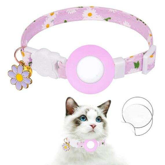 Per AirTag Tracker Custodia in silicone Piccola Daisy Pet Collar Collare per cani con campanello e pellicola anteriore e posteriore (viola)