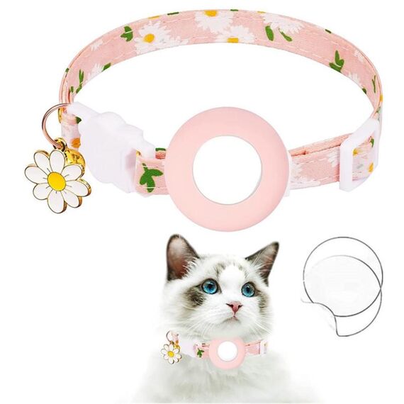 Per AirTag Tracker Custodia in silicone Piccola Daisy Pet Collar Collare per cani con campanello e pellicola anteriore e posteriore (rosa)