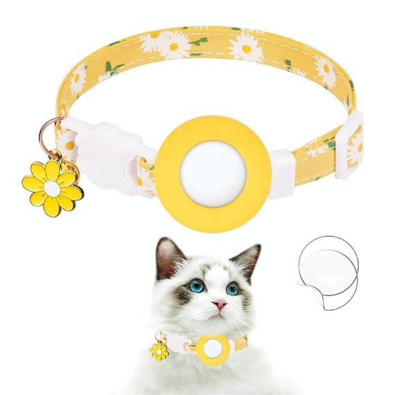 Per AirTag Tracker Custodia in silicone Piccola Daisy Pet Collar Collare per cani con campanello e pellicola anteriore e posteriore (giallo)