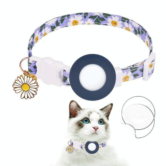 Per AirTag Tracker Custodia in silicone Piccola Daisy Pet Collar Collare per cani con campanello e pellicola anteriore e posteriore (blu)