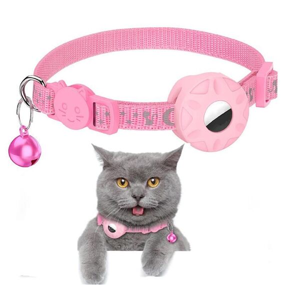 Per AirTag Tracker Custodia in silicone riflettente stelle e luna gatti cani collare per animali domestici con campanello (rosa)
