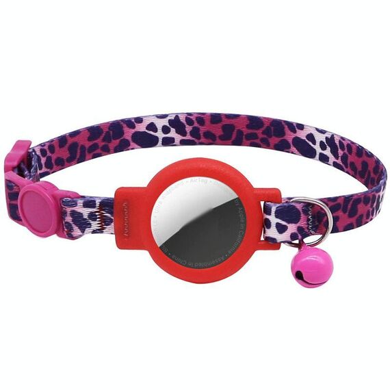 Per AirTag Tracker Custodia in silicone Collare per gatti domestici Cinghia di posizionamento Collare anti-soffocamento per gatti con campanello (Rosa Leopardo)